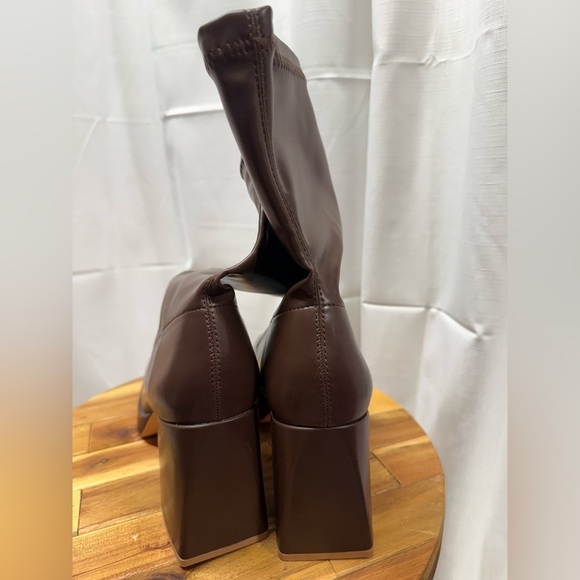 Amazon Putu Platform Chic Brown Heeled GoGo Boots - Picture 4 of 6